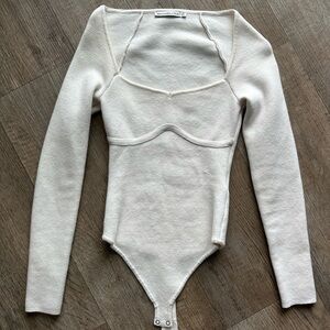 Abercrombie Cream Long Sleeve Bodysuit